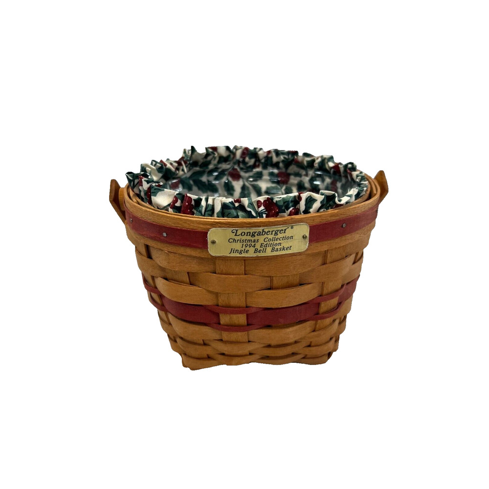 1994 Longaberger Christmas Collection Jingle Bell Basket w/Liner & Protector Red
